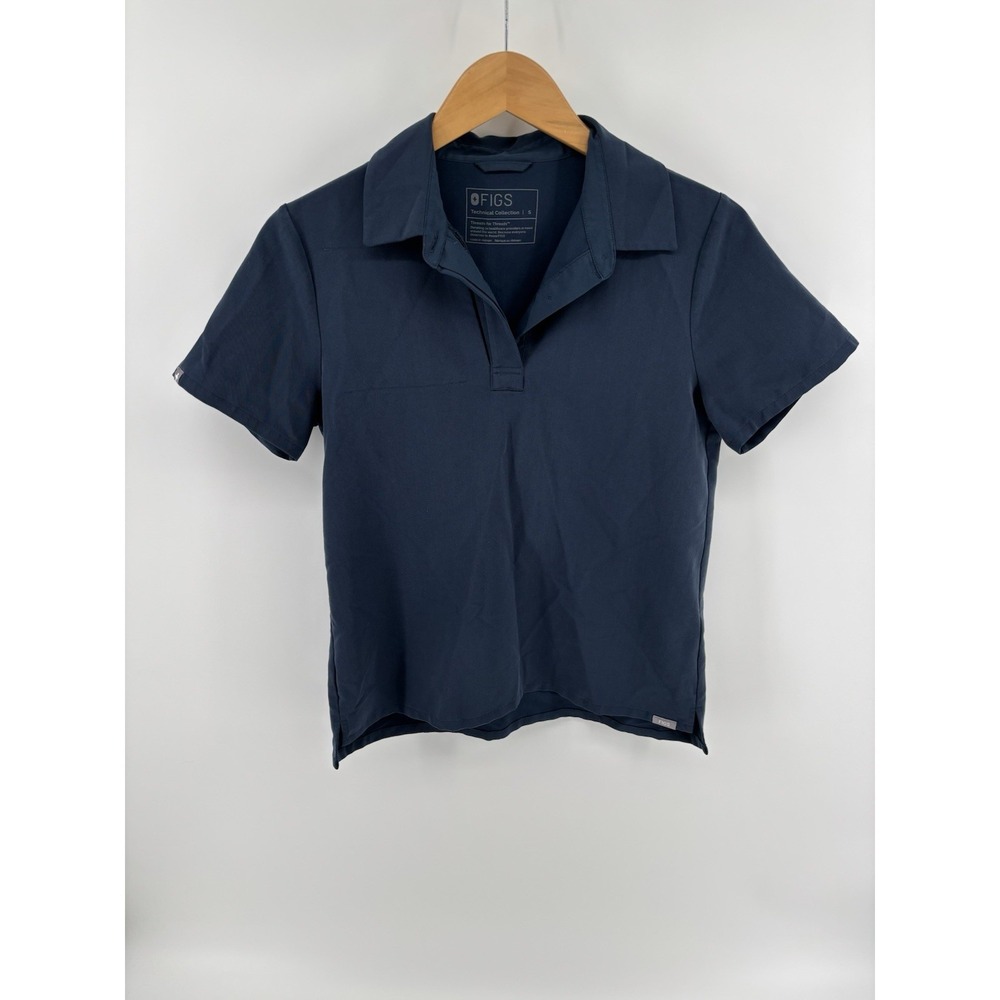 FIGS Technical Collection Navy Blue Polo Scrub‎ Top Women's Size S Medical